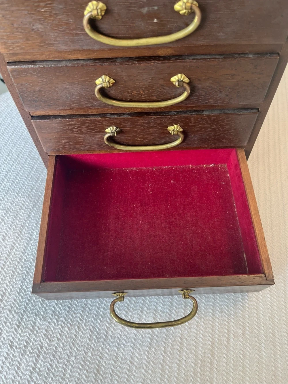 Vintage Japanese Tansu Wooden Jewelry Chest with Brass Accents - Brown